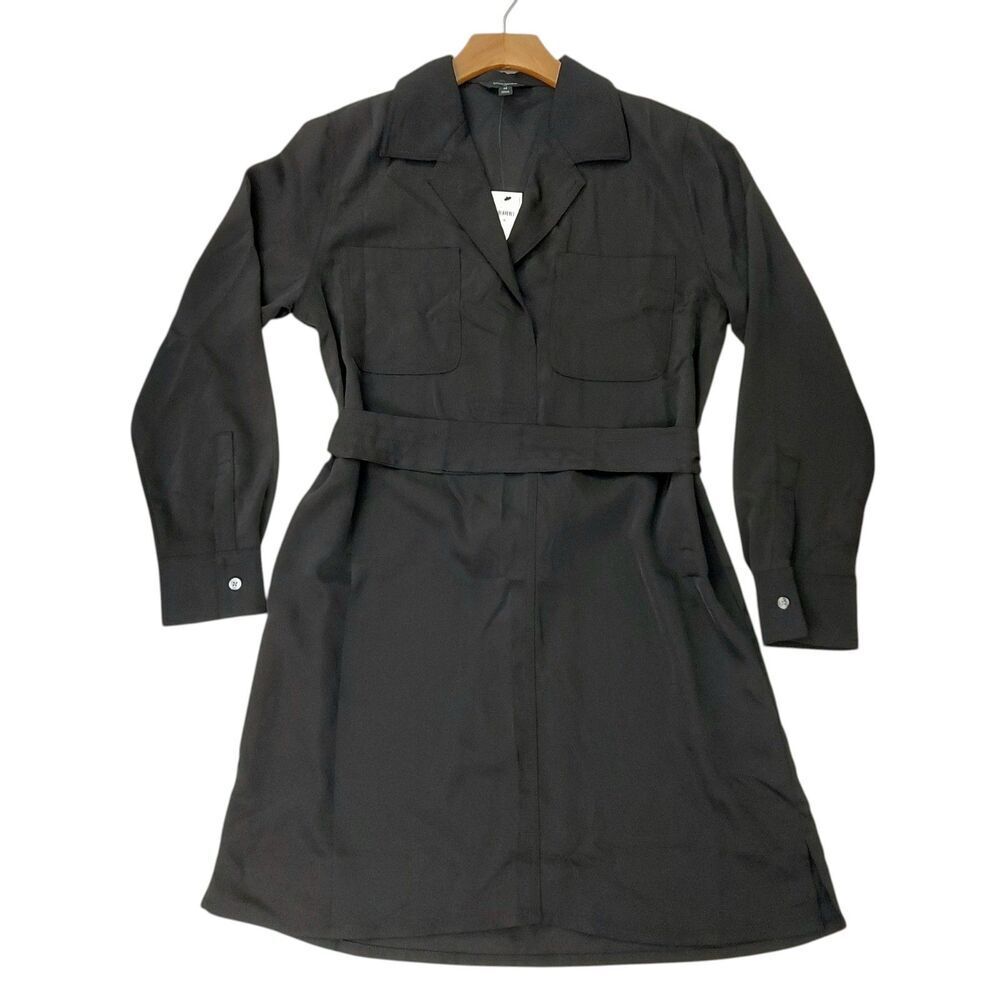 Banana Republic Womens Medium Black Shirt Mini Dress Twill Belted Office Work